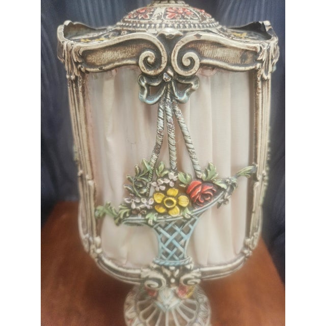 Hand Painted Filigree 1920 Antique Boudoir Lamp For Sale In Indianapolis - Image 6 of 12