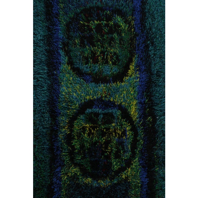 Rug & Kilim Vintage Swedish Rya Rug, Bold Scandinavian Motifs in Teal Blues - Rug & Kilim For Sale - Image 4 of 6