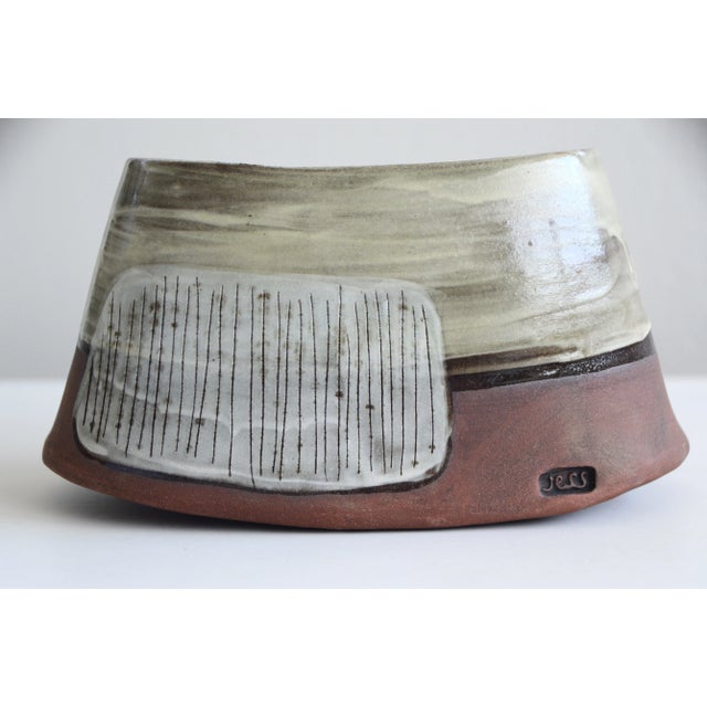 Modern Ceramic Rocking Brown and Cream Planter Vase For Sale - Image 4 of 4