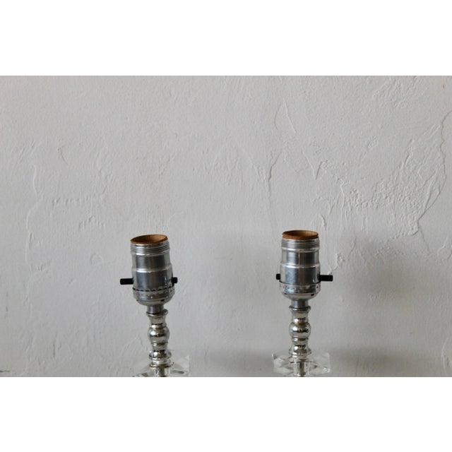 Vintage Mid Century Chrome Cut Glass Small Scale Table Lamps-A Pair For Sale - Image 4 of 11