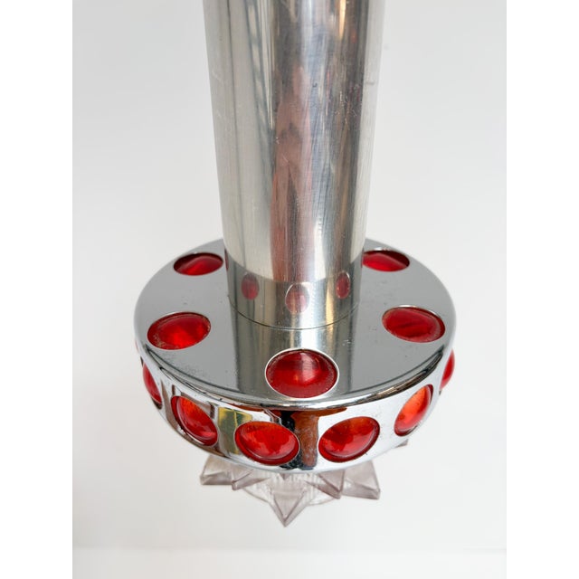 Metal Chrome with Red Glass Ceiling Lamp attributed to Raak Design Team for Massive Lighting, 1960s For Sale - Image 7 of 12