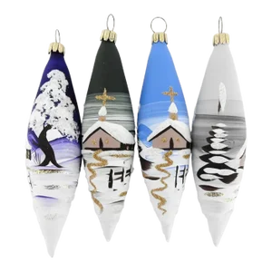 Vintage Hand-Painted Blown Glass Icicles Germany Winter Churches Set of 4