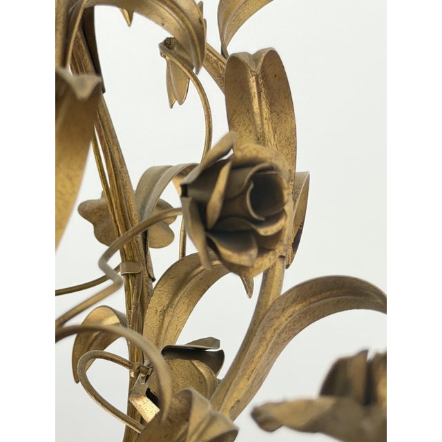 1960s Six-Light Floral Chandelier in Gold Metal, Italy, 1960 For Sale - Image 5 of 8