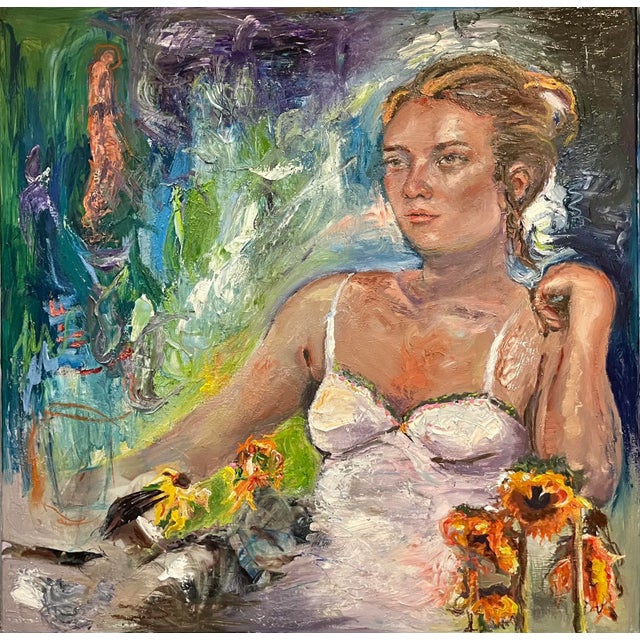 Original Oil Painting, 47"x47", framed, by Van Ness “Missing You” is a tribute to a loved one. An abstract, beautiful...