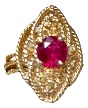2 Carat Treated Round Ruby 14 Karat Yellow Gold Cocktail Ring, Vintage