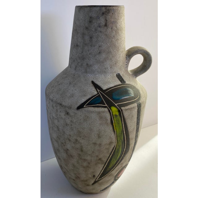 Large Mid-Century Modern West German Ceramic Vase, Abstract with Handle A striking large-scale Mid-Century Modern West...