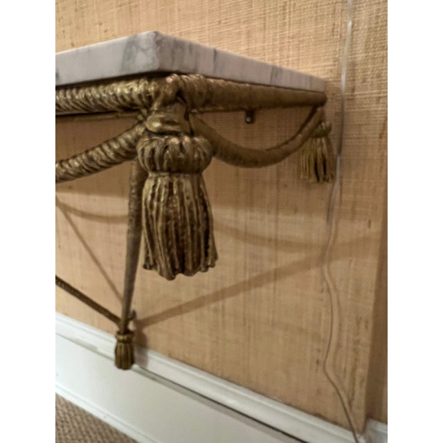 1950s Italian Gilt Rope/Tassle Marble Top Wall Console For Sale - Image 9 of 12