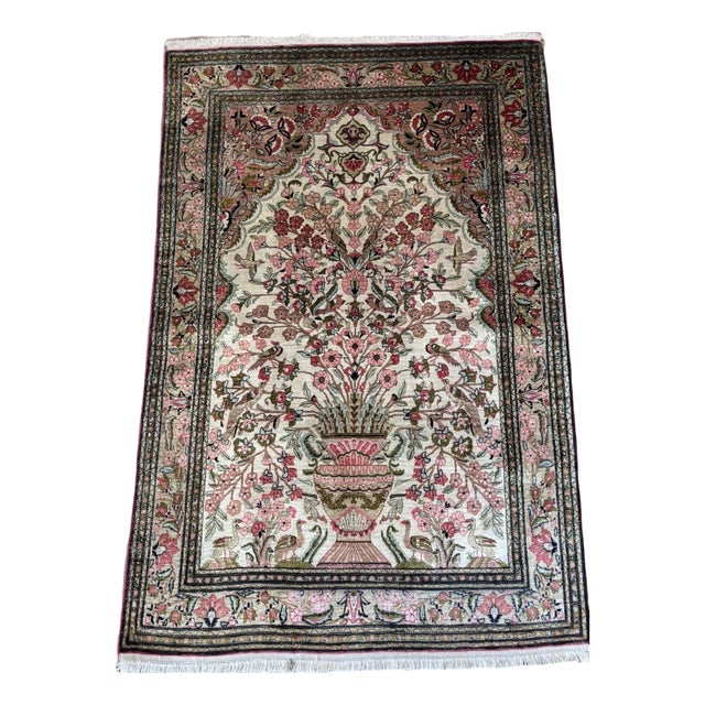 Ghom Silk Oriental Rug in 100% Silk, 1980s For Sale