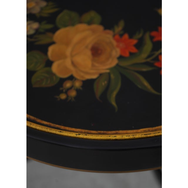 Vintage Black Lacquer Toleware Tray Top End Table For Sale - Image 4 of 16