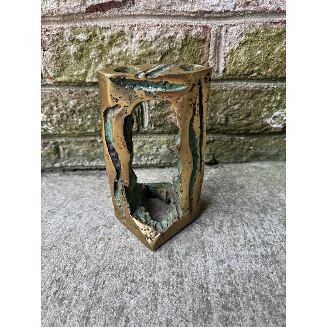 1960s 1960s Brutalist Solid Bronze Double Candle Holder For Sale - Image 5 of 16
