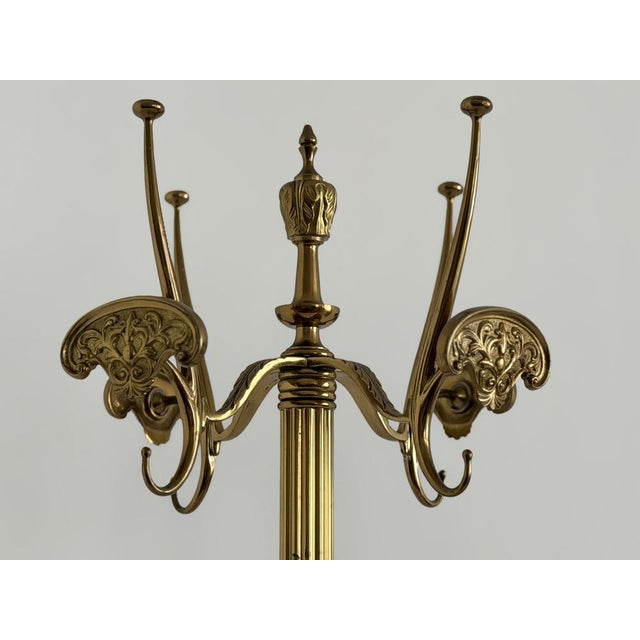 Vintage Brass Coat Rack with Rotating Crown and Fluted Column, 1960s For Sale - Image 10 of 18