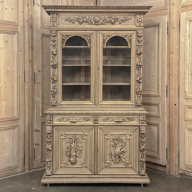 19th Century French Renaissance Hunt Stripped Oak Bookcase For Sale - Image 4 of 18