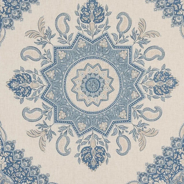 Schumacher Sample - Schumacher x Mark D. Sikes Montecito Medallion Fabric in China Blue For Sale - Image 4 of 6