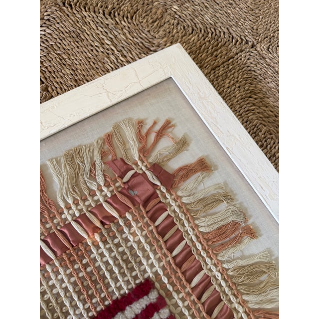 Vintage American Folk Art Fiber Textile Flag, Framed, 29” Square For Sale - Image 4 of 12