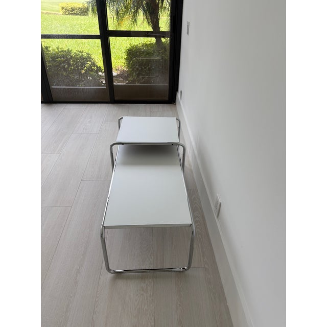 An authentic Knoll Laccio pair of tables designed by Marcel Breuer at the Bauhaus in the mid 1920’s. This is one of the...