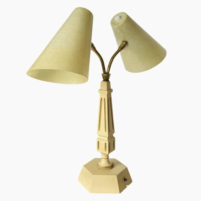 A vintage 1950-1960s very rare Stilnovo style Mid Century Modern Hollywood Regency era, brass Double Goosenecks with...