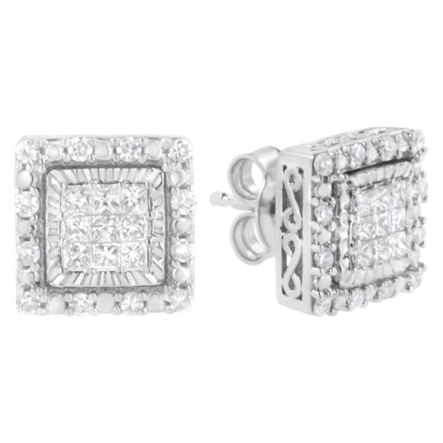 Add sparkle to your day with these 10k white gold princess earrings. Each earring features 9 princess cut diamonds wrapped...
