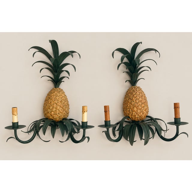 Chinoiserie Vintage Curry & Company Pineapple Wall Sconces Lights - A Pair For Sale - Image 3 of 7