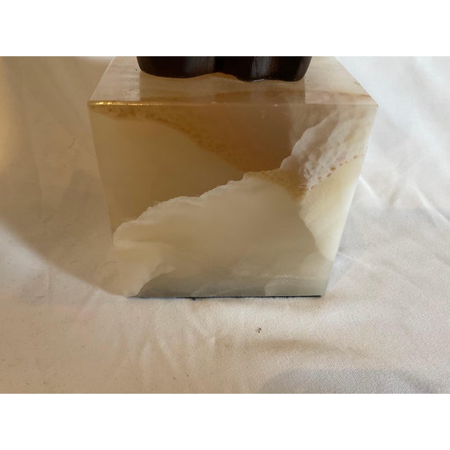 Hand-carved teak sculpture on alabaster base For Sale In Philadelphia - Image 6 of 7