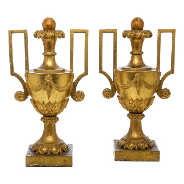 Large Empire Vases with Golden Handles, Set of 2 For Sale