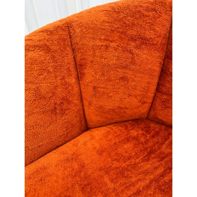1960's Sculptural Rattan Barrel Chairs in Original Orange Chenille- A Pair For Sale - Image 6 of 12
