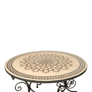 Moroccan Round Mosaic Outdoor Tile Table on Iron Base 47 In