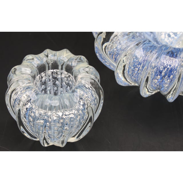 Italian Set of 3 Blue Ercole Barovier "Bullicante" Murano Glass Vase for Barovier & Toso For Sale - Image 3 of 13