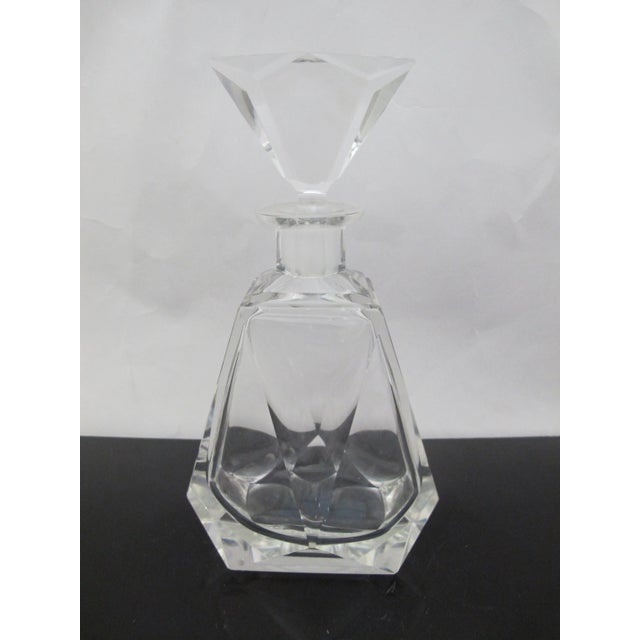 Mid-Century Modern Art Deco Style Heavy Faceted Crystal Geometric Decanter For Sale - Image 3 of 9