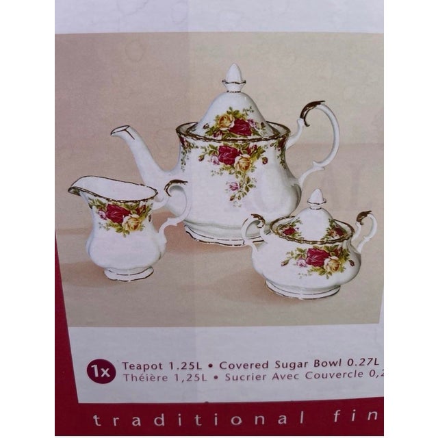 New Vintage Teapot, Sugar bowl, Creamer Up for sale is a beautiful, authentic Royal Albert Old Country Roses 3-piece tea...