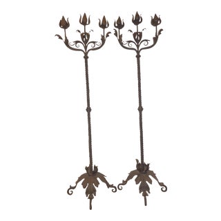Wrought Iron Antique Spanish Candle Torcheres -- A Pair For Sale