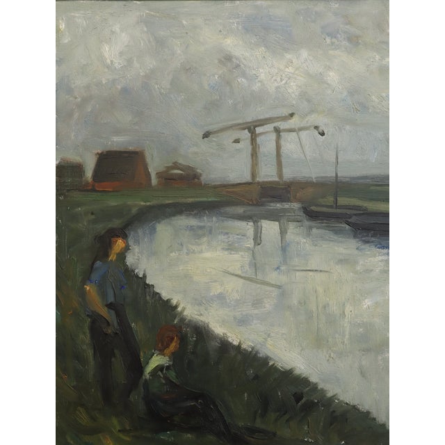 1952 Mid-Century Modern 'By the Waterbank' Vintage Swedish Expressive Landscape Oil Painting, Framed For Sale - Image 11 of 14