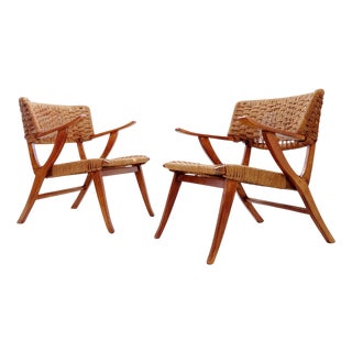 Rope and Wood Armchairs, 1950s, Set of 2 For Sale