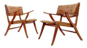 Rope and Wood Armchairs, 1950s, Set of 2