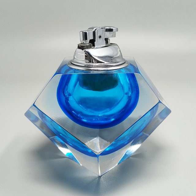 Vintage Table Blue Lighter in Murano Sommerso Glass by Flavio Poli for Seguso, 1960s For Sale - Image 7 of 9