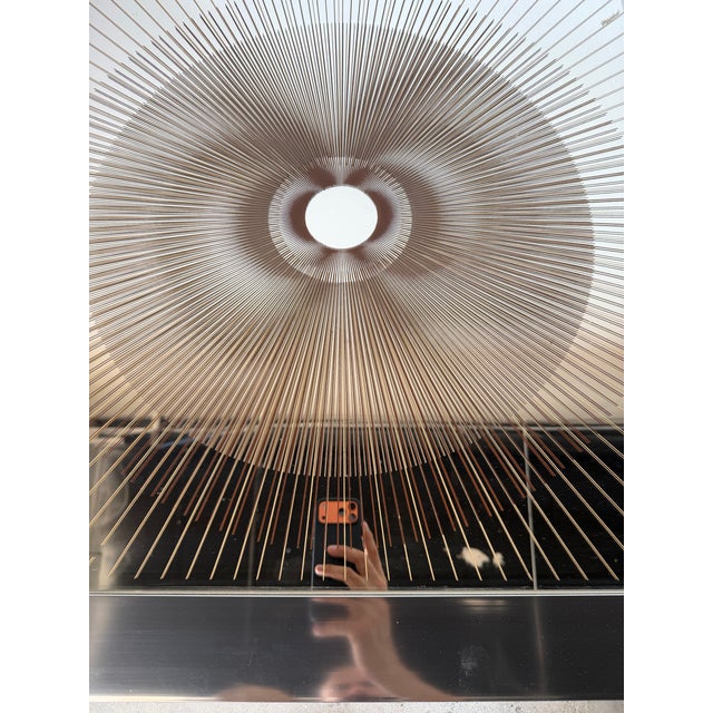 Mid-Century Modern 1970s Vintage Op Art Sunburst Glass Wall Art in Chrome Aluminum Frame, Signed For Sale - Image 3 of 12