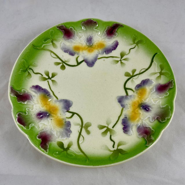1900 - 1909 Sarreguemines Art Nouveau Majolica Orchid Plate For Sale - Image 5 of 11