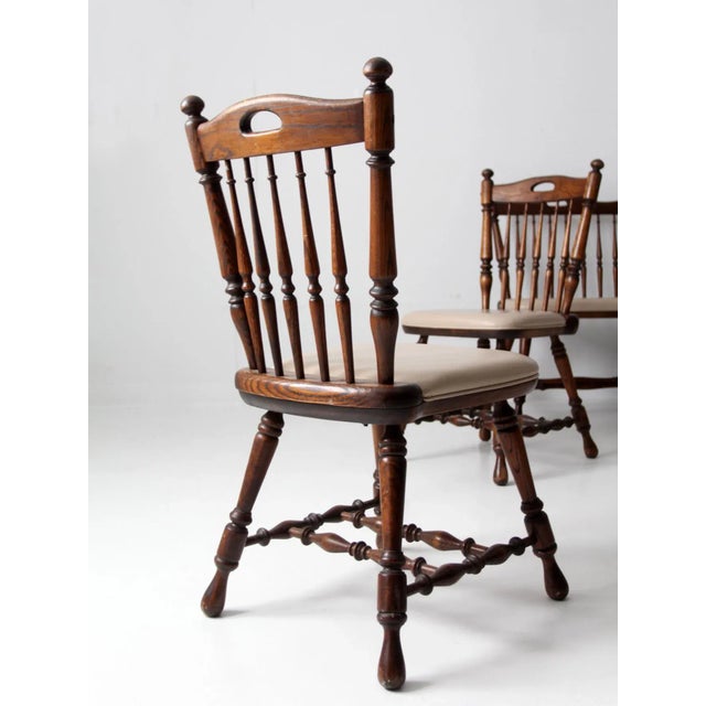 Intage Oak Dining Chairs and Bench Set 4 For Sale - Image 12 of 13