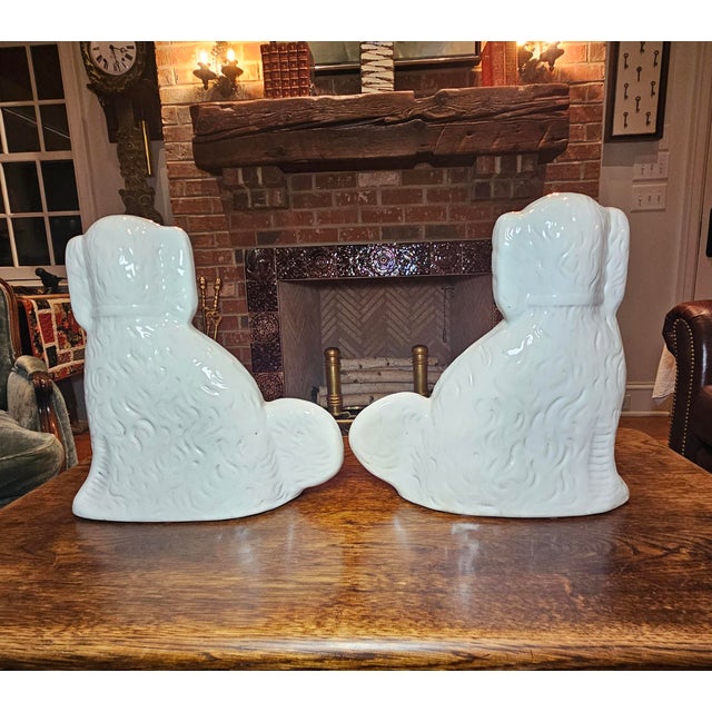 White Pair of Antique Old Staffordshire Dogs With Newcomb Collage in New Orleans Provenance For Sale - Image 8 of 15
