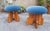 Modern Poufs in Light Wood and Blue Velvet Fabric from Artigianato Italiano, Set of 2, in Flawless conditions. Designed...