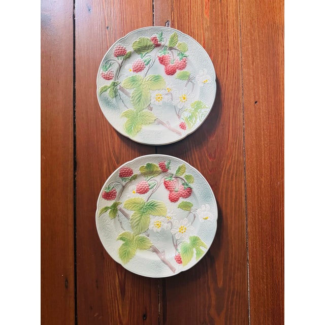 Vintage St Clément French Majolica Ceramic Raspberries Plates- A Pair. For Sale - Image 6 of 6