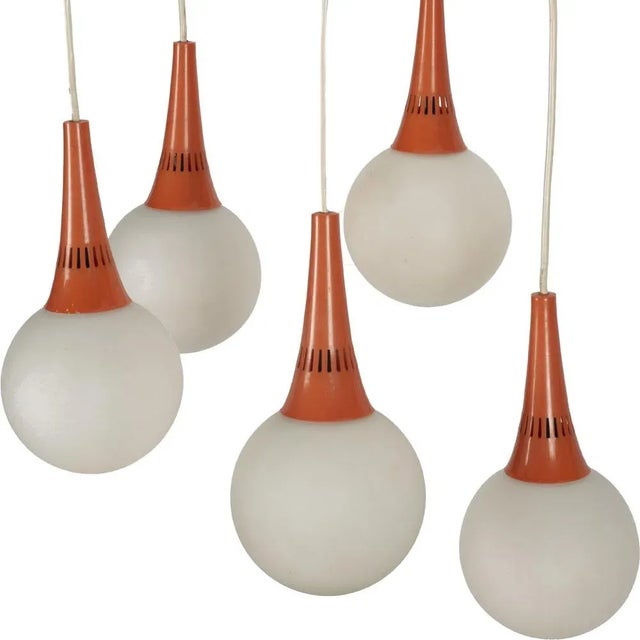 Mid-Century Modern Space Age Orange & White 5-Orb Pendant Lamp For Sale - Image 3 of 9