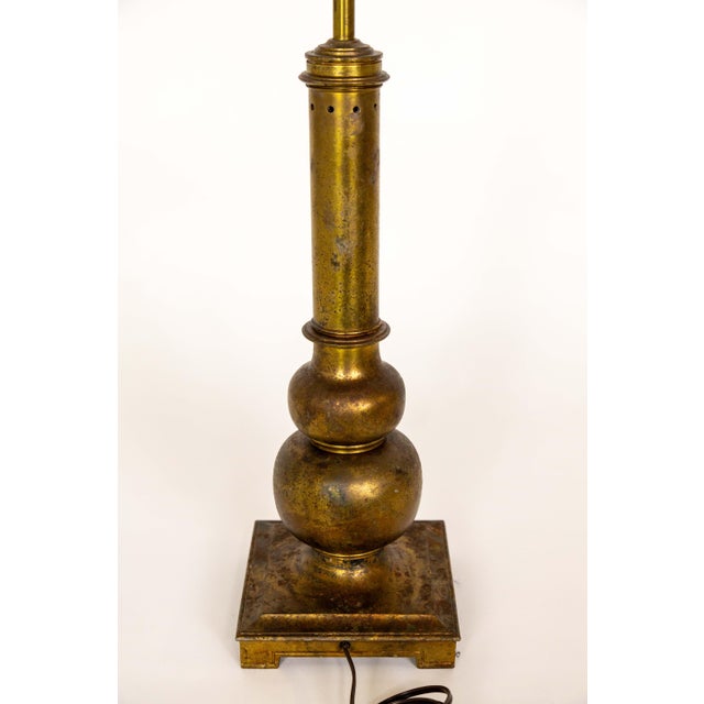 Mid 20th Century Stiffel Style Rustic Patinated Brass Table Lamp For Sale In San Francisco - Image 6 of 10