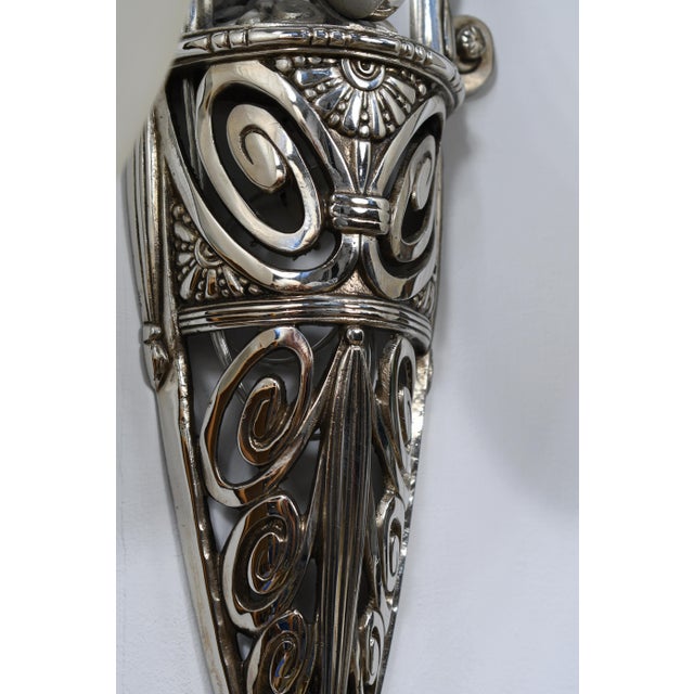 Silver Large French Art Deco Wall Sconces by Delatte 1920s France - A Pair For Sale - Image 8 of 12