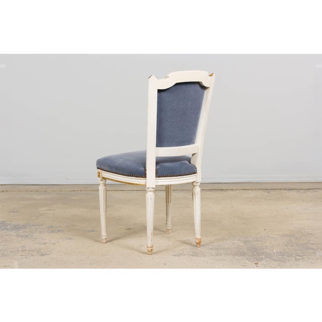 Antique French Louis XVI Style Painted Accent Chairs in Blue Mohair - A Pair For Sale - Image 11 of 18