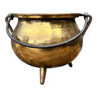 Vintage Hammered Brass Cauldron For Sale