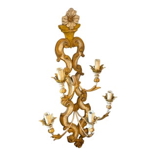 1970s Baroque Style Lacquered Wood and Iron Florentine Big Wall Sconces For Sale