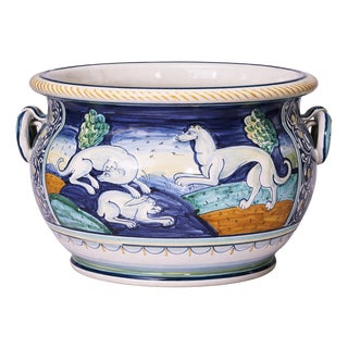Large Glazed Earthenware Cachepot, Italy, 1920s For Sale