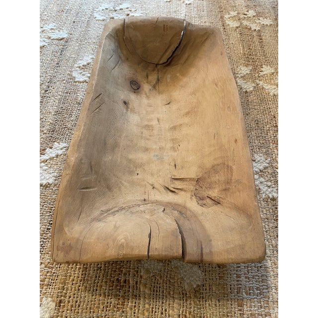 Farmhouse Textured Vintage Wood Primitive Rectangular Dough Bowl For Sale - Image 3 of 11