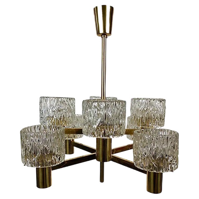 Brass and Lead Glass Pendant Lamp from J. T. Kalmar, Austria, 1965 For Sale