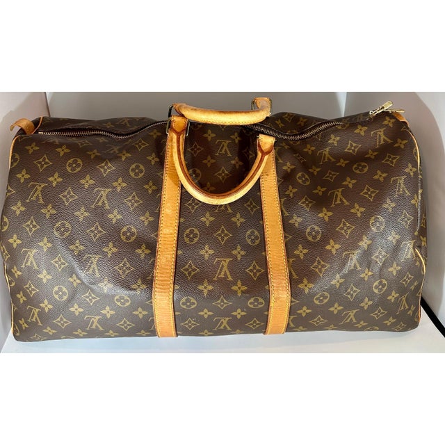 LOUIS VUITTON Brown Monogram Canvas Keepall Luggage Bag 55 For Sale - Image 16 of 18